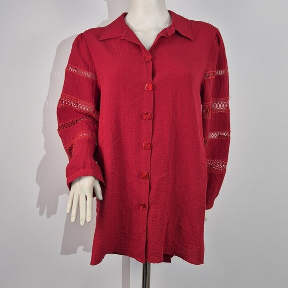 John Mark Tops - John Mark Tunic Top Women's Size XL Cabana Wine Lace Relaxed Fit Red (53)